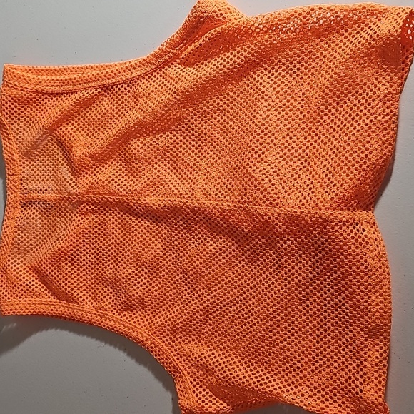 Forever 21 orange fishnet crop top knot waist NWOT Size S Swim coverup - Picture 7 of 9